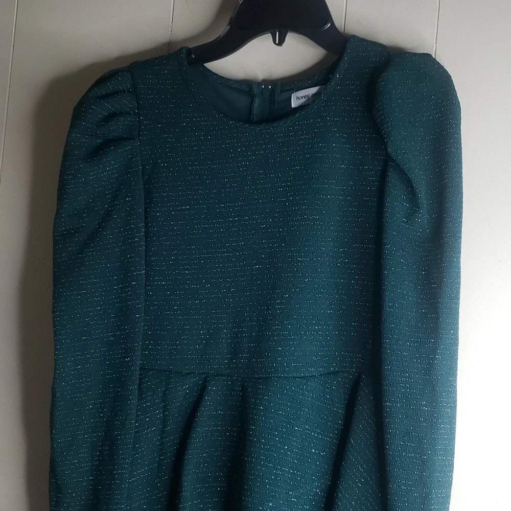 Honey & Rosie Girls  Hunter Green Long Sleeve Ruffles Squin Dress 16